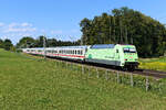 Am 16. August 2022 begenete mir am Bahnübergang bei Vogl die für eine Krankenversicherung werbende 101 005 vor dem EC 115  Wörthersee  auf der Fahrt nach Klagenfurt. Kaum zu glauben, aber die im Fernverkehr der Deutschen Bahn eingesetzten Drehstromloks nähern sich ihrem Einsatzende. Aufgrund kilometerintensiver Nutzung im vergangenen Vierteljahrhundert und wegfallendem Bedarf in der Zukunft wurden die ersten Exemplare bereits abgestellt beziehungsweise sogar verschrottet. Trotzdem wird bei der Baureihe gelegentlich auch noch eine neue Werbelok in Verkehr gesetzt.     