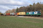 193 251 ELL/WLC mit einem Containerzug bei Eglharting am 13.02.2026.