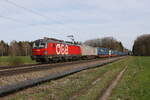 1293 081 mit einem  Walter-KLV  aus München kommend am 26. März 2024 bei Brannenburg im Inntal.