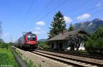 BB 1116 212 vor Railjet RJ 162 Budapest - Zrich, KBS 950 Mnchen - Kufstein, fotografiert bei Fischbach am 14.05.2012