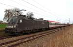 ÖBB 1116 182-7 Werbelok Polizei Einsatzkommando Cobra, unterwegs bei Hilperting vor EC 85 München Hbf. - Bologna Centrale, KBS 950 München - Kufstein, fotografiert am 31.03.2014