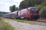 1116 202 durchfuhr am 23.08.2010 mit einem RJ nach Budapest Keleti Pu den Bahnhof Aling (Obb).