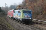 111 066 mit RE von Mnchen nach Salzburg, aufgenommen am 16.11.2012 bei Bergen