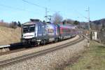 Die 1116 222 mit einem Korridorzug von Salzburg nach Kufstein bei Bergen (Obb) am 07.03.2015