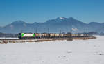 193 812 der SETG fährt mit einem Knickkesselzug nach Plattling bei Weisham, aufgenommen am 29. Januar 2017.