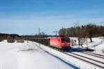 185 046 fährt mit einem Stahlzug in Richtung Hammerau, hier aufgenommen am 8.