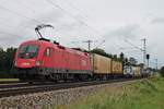 Mit einem Containerzug am Haken fuhr am 12.09.2017 die 1116 050 südlich von Zorneding über die KBS 703 in Richtung Baldham.
