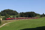 1116 229 mit einer  Railjet-Doppelgarnitur  aus Salzburg kommend am 19. August 2025 bei Vachendorf.