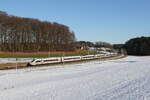 412 201  Hannover  als  ICE 116 Graz-Frankfurt  am 19. Januar 2026 bei Axdorf im Chiemgau.