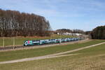 4010 028 die Klima-Ticket-Westbahn  unterwegs in Richtung Rosenheim. Aufgenommen am 26. Februar 2026 bei Axdorf im Chiemgau.