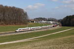 412 219 als  ICE 116 aus Graz kommend am 4. März 2026 bei Axdorf im Chiemgau.
