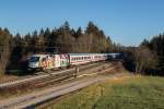 182 521  Deutsch-Ungarisches Freundschaftsjahr  mit dem IC 2082 von Berchtesgaden nach Hamburg am 20. Dezember 2015 bei Grabenstätt.