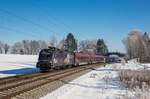 1116 158  Licht ins Dunkel  fährt mit dem RJ 662 bei Übersee in Richtung Bregenz, aufgenommen am 29. Januar 2017.