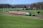 Die DAV-Lok 111 039 brachte am 13. April 2013 die RB 59555 nach Mittenwald. Aufgenommen bei Polling.