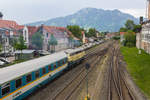 218 447-1 bei der Ausfahrt aus Immenstadt. 21.5.18