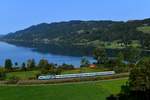 Bei Hub ergibt sich dieser schöne Blick auf den Alpsee. Am 28. August konnte ich hier die 223 071 mit ihrem ALX 84135 auf der Fahrt von Lindau HBF nach München HBF dokumentieren. 