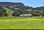 Bnrdzf 483 mit Schublok 223 014-2 (Siemens ER 20-014) unterwegs beim Campingplatz Oberstdorf.