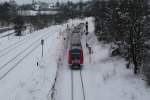 Am 13.02.13 fahren zwei unbekannte 612 gerade als RE nach Ulm Hbf ihrem nchsten Halt Kempten Ost entgegen.