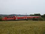 Das Schweinchen fhrt am 26.05.07 den RE 4198 von Mnchen HBF nach Stuttgart HBF, hier am Streckenkilometer 81,7 der Riesbahn (KBS 995).