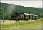 Die bayerische Dampflok 98 886 mit dem Rhön-Zügle am 06.07.2025 bei Heufurt.