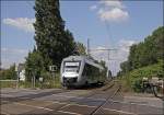 Triebzug  HERNE  der Abellio Rail erreicht als RB46  GLÜCKAUF-Bahn  die Station Bochum-Nokia.....