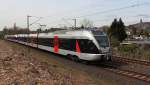 Am 13.04.2015 fahren zwei Stadtler Flirt der Abellio Rail mit dem RE 16 von Essen in Wetter/Ruhr vorbei.