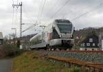   Der ET 22007   Iserlohn  (2-teiliger Stadler Flirt) der Abellio Rail NRW am 15.03.2014 als RB 91  Ruhr-Sieg-Bahn   Hagen - Finnentrop - Kreuztal - Siegen, hier kurz vor dem  Bahnhof Siegen-Weidenau