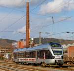 
Der ET 22 008 (94 80 0426 107-9 D-ABRN / 94 80 0826 107-5 D-ABRN) der Abellio Rail NRW GmbH ein kurzer 2-teiliger Stadler Flirt (EMU 2 bzw. BR 0426.1) mit Werbung  150 Jahre Ruhr-Sieg-Strecke  fährt am 21.02.2015 als RB 91  Ruhr-Sieg-Bahn  (Hagen-Siegen) vom Bahnhof Siegen-Geisweid (ehem. Hüttental-Geisweid) weiter in Richtung Siegen. 

Im Hintergrund das Werk Geisweid der Deutschen Edelstahlwerke (DEW). 

Der Triebzug wurde 2007 bei Stadler Pankow GmbH in Berlin unter der Fabriknummer 37651 gebaut.
Die Fahrzeuge hat die Abellio über die CBRail Ltd. (Luxemburg) geleast. 
