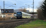 Auf seiner Fahrt von Ulm nach Ingolstadt verläßt der Agilis 440 409 am 29.03.2016 den Bahnhof Leipheim