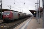 145 - CL 001 (145 081-6) von der Arcelor-Mittal mit einem Kohlestaubzug in Stendal in Richtung Rathenow unterwegs. 04.02.2011