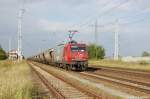 145-CL 001 (145 081-6) der Arcelor Mittal mit einem Steinkohlenstaub Kesselzug in Satzkorn Richtung Golm unterwegs. 04.10.2011