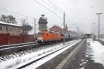 145-CL 001 (145 081-6) ArcelorMittal Eisenhttenstadt Transport GmbH mit dem Staubpendel von Ziltendorf nach Lnen in Rathenow. 24.02.2013