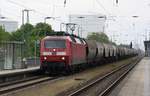 BLC 120 205-0 mit Getreidezug Richtung Mukran am 18.05.2020 früh morgens durch den Bf Anklam.