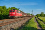 151 073 BayerBahn mit dem Henkelzug bei Thüngersheim Richtung Gemünden, 07.05.2020