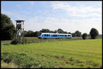 VT 115 der Bentheimer Eisenbahn ist hier am 3.9.2019 um 10.25 Uhr von Bad Bentheim nach Neuenhaus unterwegs und befindet sich hier ca.