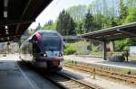 BLB Flirt-Triebwagen ET 130 aus Freilassing kommend ist soeben in Berchtesgaden eingetroffen. 7.Mai 2011