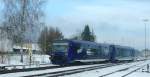 Am 15.12.12 verlässt der VT64 der BOB den Bahnhof Aulendorf.