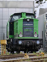 Die Diesellokomotive V 100-BUG-03 der BUG Verkehrsbau AG stand Ende August 2020 auf dem Gelände der Firma Reuschling in Hattingen.