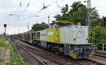 Regiobahn Bitterfeld Berlin GmbH, Bitterfeld [D] mit der MaK G 1206  1123  [NVR-Nummer: 92 80 1275 120-4 D-RBB] und einem PKW-Transportzug (leer) am 29.06.22 Vorbeifahrt Bahnhof Magdeburg-Neustadt.