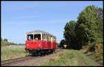 TWE VT 03 unternahm am 14.9.2019 eine Sonderfahrt von Lengerich zu einer Werksbesichtigung nach Georgsmarienhütte. Veranstalter war Eisenbahn Tradition. Hier ist der VT kurz vor dem Augustaschacht in Hasbergen auf der Werksbahn unterwegs. 