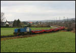 Am 9.12.2007 war TWE Lok 1544, eine MAK 1206, mit dem Stahlzug von Hanekenfähr nach Paderborn auf der Teutoburger Wald Eisenbahn unterwegs. Hier hat der der Zug gerade den  Bahnhof Lengerich in Westfalen passiert und fährt auf die Rampe über die DB Strecke ein.