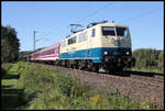 Centralbahn 111174-9 war am 18.09.2020 um 11.37 Uhr auf der Rollbahn bei Lengerich Schollbruch mit einer Euro Express Garnitur nach Oldenburg unterwegs.