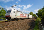   Die Crossrail E186 905 XR (91 80 6186 905-6 D-XRAIL) fährt am 30.04.2019 mit einem Containerzug durch Bonn-Gronau (nähe dem Bf Bonn UN Campus) in Richtung Köln.