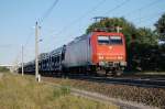 145-CL 014 (145 092-3) fr Crossrail mit dem Fiat Autozug zwischen Growudicke und Rathenow in Richtung Stendal.