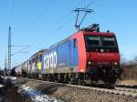 482 019 in diensten der CTL zusammen mit CTL 2118 auf dem Weg nach Stendell bei der Anfahrt auf Stralsund. (05.03.08)