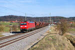 185 171 DB Cargo mit einem Schotterzug bei Oberdachstetten Richtung Würzburg, 29.03.2021