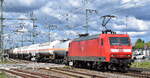 DB Cargo AG, Mainz mit ihrer  145 001-4  [NVR-Nummer: 91 80 6145 001-4 D-DB] und einem gemischten Güterzug am 18.04.24 Höhe Bahnhof Rodleben.