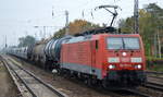 DB Cargo Deutschland AG mit]  189 014-4  [NVR-Number: 91 80 6189 014-4 D-DB] und einem gemischten Güterzug am 18.10.18 Berlin-Hirschgarten.