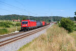 187 157 DB Cargo mit einem gemischten Güterzug bei Oberdachstetten Richtung Würzburg, 06.05.2020