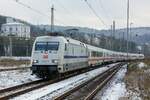 101 057-8  Europa  mit IC in Wuppertal Steinbeck, Januar 2023.